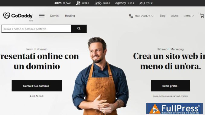 La home page di GoDaddy