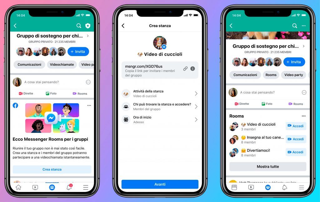 Messenger Rooms nei Gruppi