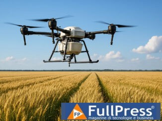 Drone in volo su campi coltivati