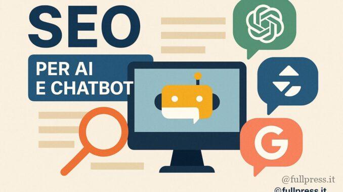 Visualizzazione concettuale della SEO per AI: l'ottimizzazione dei contenuti per chatbot come ChatGPT, Copilot e Gemini – ©fullpress.it Visualizzazione concettuale della SEO per AI: l'ottimizzazione dei contenuti per chatbot come ChatGPT, Copilot e Gemini – ©fullpress.it