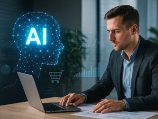 Manager al lavoro con strumenti digitali e intelligenza artificiale predittiva per ottimizzare gli acquisti aziendali. - Foto FPAI