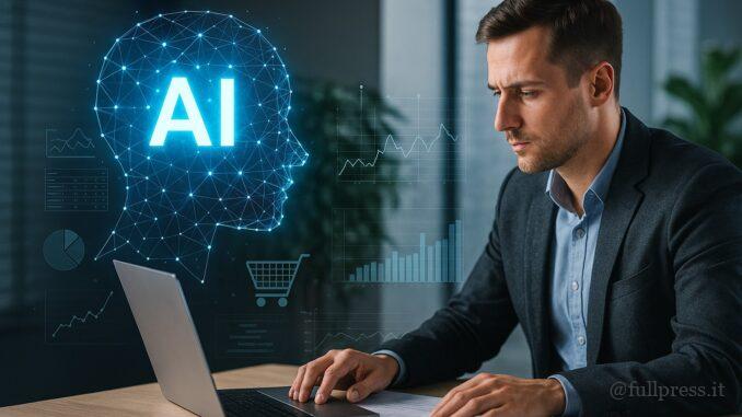 Manager al lavoro con strumenti digitali e intelligenza artificiale predittiva per ottimizzare gli acquisti aziendali. - Foto FPAI