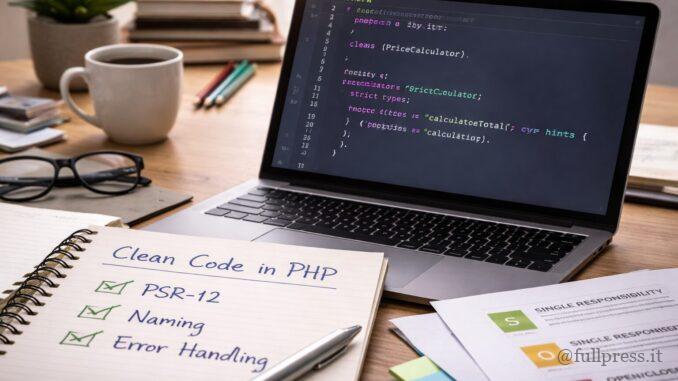 Workspace di uno sviluppatore PHP con codice pulito e linee guida di sviluppo – ©fullpress.it fpai