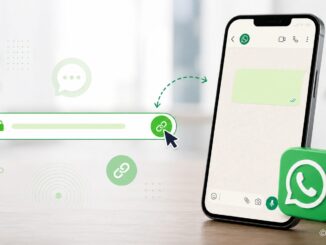 Stilisierter Bildschirm mit direktem WhatsApp-Link und Schaltfläche zum Öffnen eines Chats.