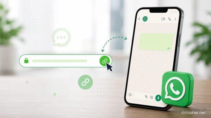 Stilisierter Bildschirm mit direktem WhatsApp-Link und Schaltfläche zum Öffnen eines Chats.
