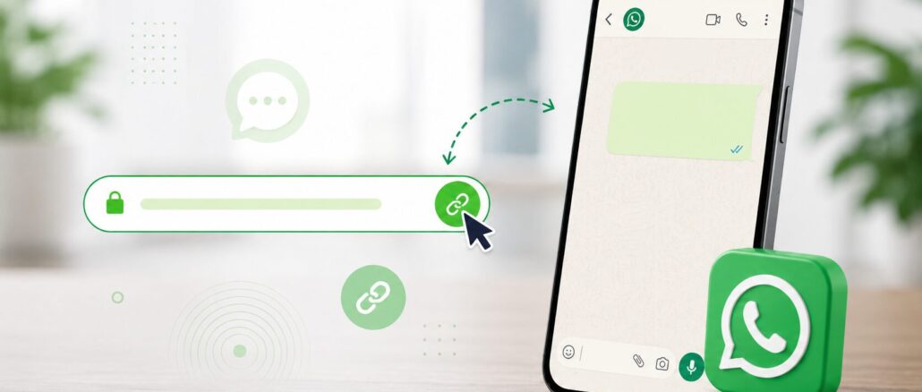 Pantalla estilizada con enlace directo a WhatsApp y botón para abrir un chat.