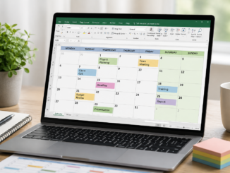Calendario personalizzato creato in Excel con date, colori e attività.
