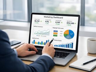 Dashboard marketing con dati di traffico, conversioni e performance delle campagne.