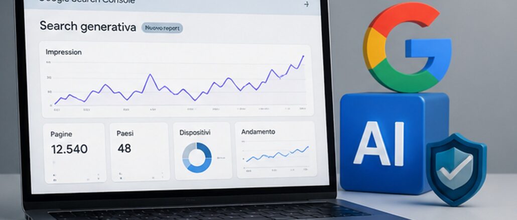 Google Search Console introduce il report sulla visibilità nelle funzioni AI con dati su impression, pagine, Paesi e dispositivi. Foto fpai