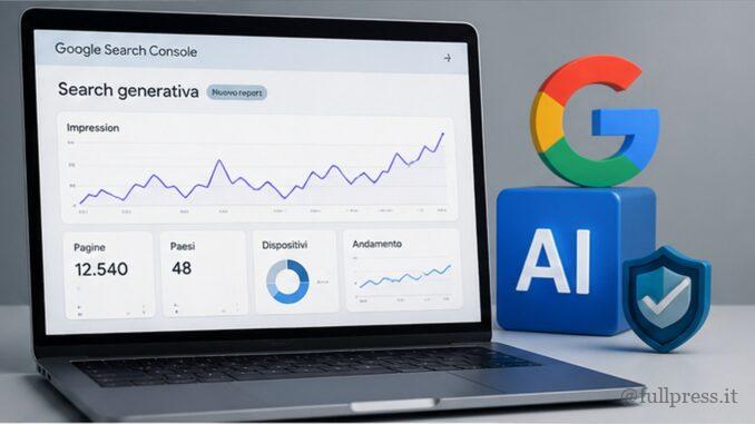 Google Search Console introduce il report sulla visibilità nelle funzioni AI con dati su impression, pagine, Paesi e dispositivi. Foto fpai